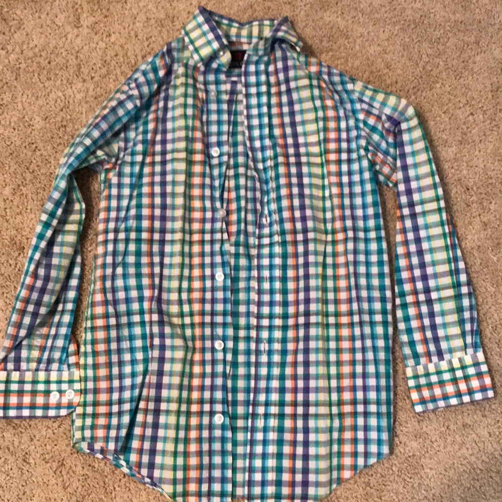 Boys size 8 L/S spring plaid button up shirt